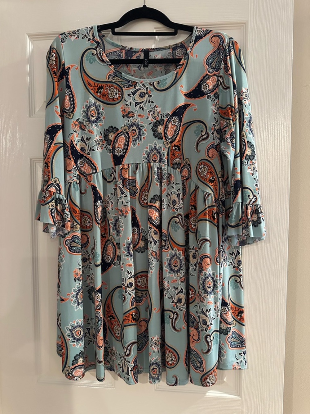 Voll Style Blue Paisley Tiered Tunic with Coral & Navy Accents